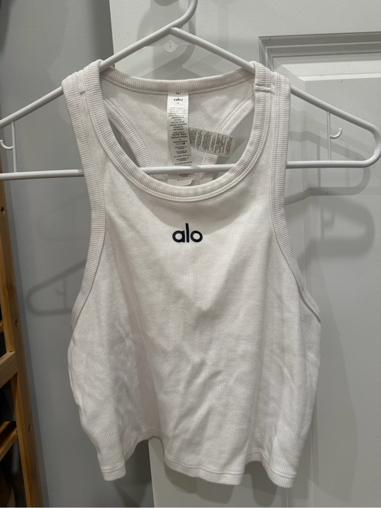 ALO Yoga Tops - ALO Yoga White Ribbed Tank Top with Black Logo